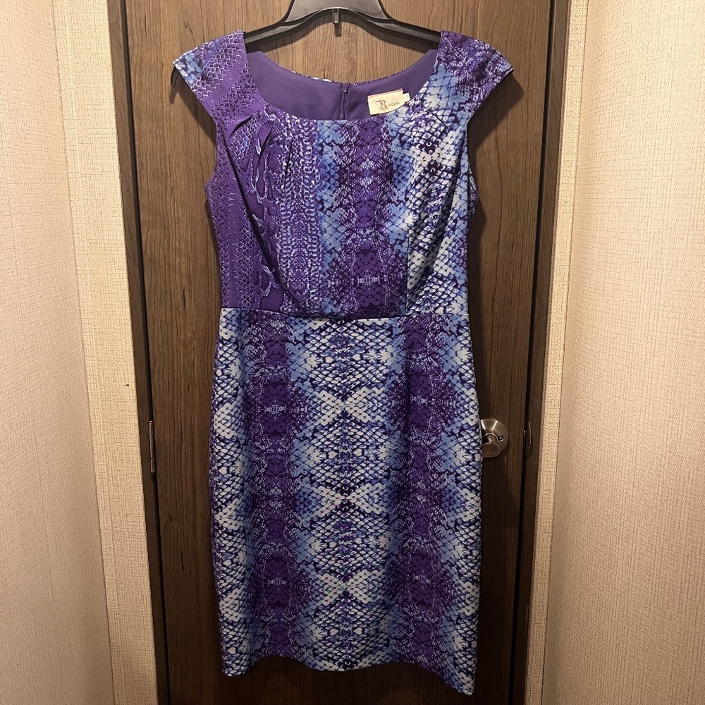 Roulette Purple & Blue Snake Print Sheath Dress – Size 10